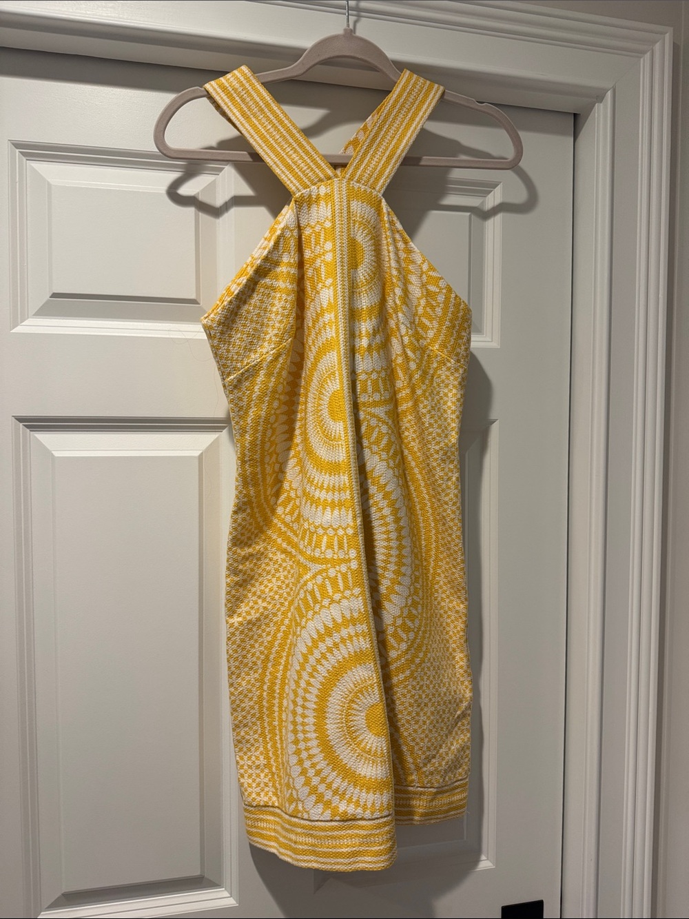 Taylor Yellow and White Patterned Halter Midi Dress